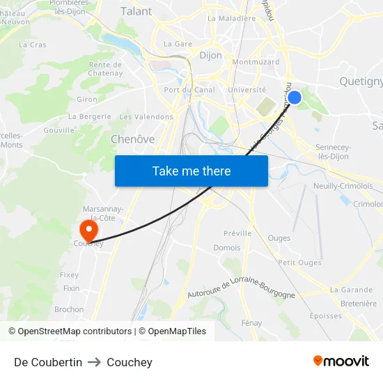 De Coubertin to Couchey map