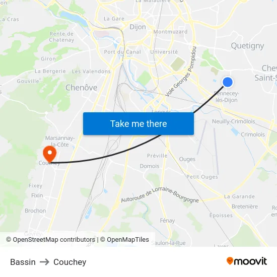 Bassin to Couchey map