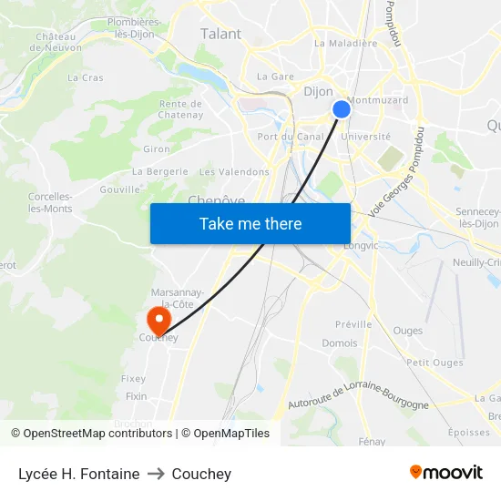 Lycée H. Fontaine to Couchey map
