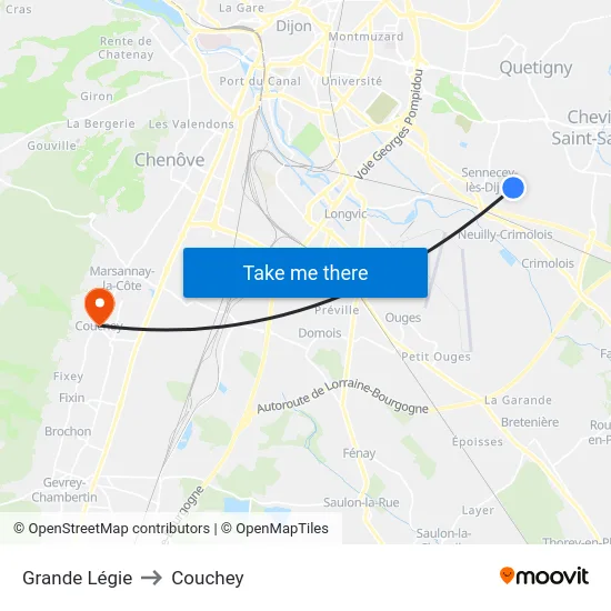 Grande Légie to Couchey map