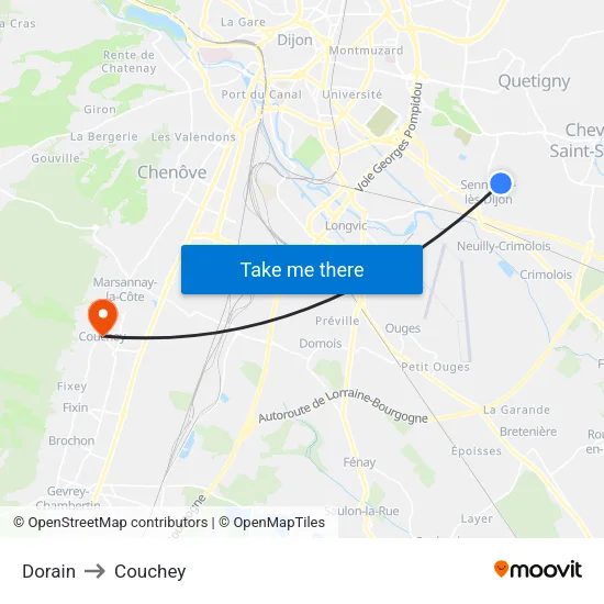 Dorain to Couchey map