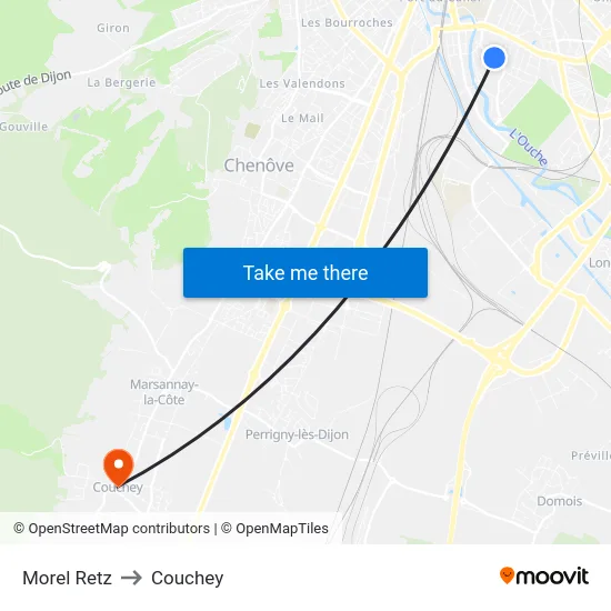 Morel Retz to Couchey map