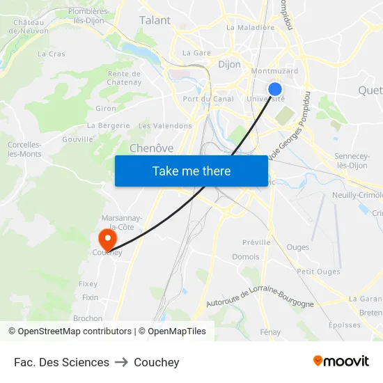 Fac. Des Sciences to Couchey map