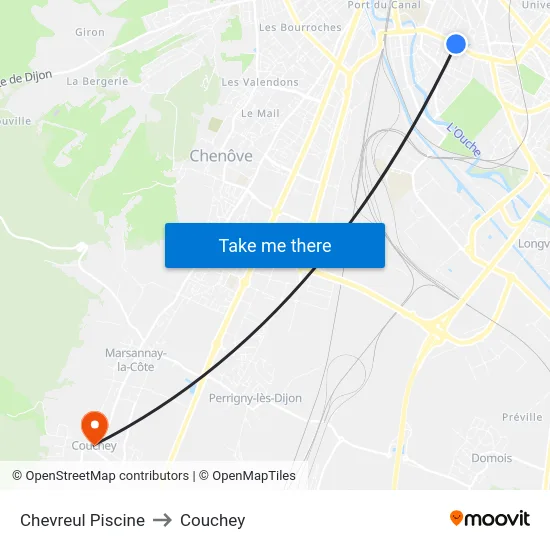 Chevreul Piscine to Couchey map