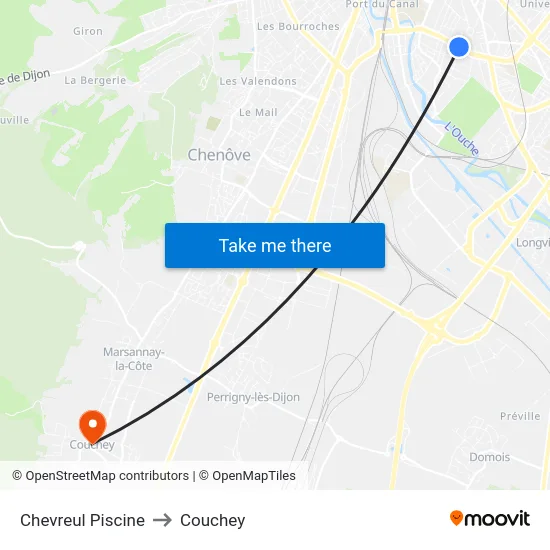 Chevreul Piscine to Couchey map