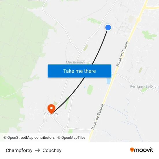 Champforey to Couchey map