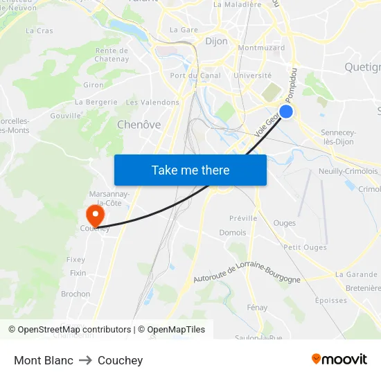 Mont Blanc to Couchey map