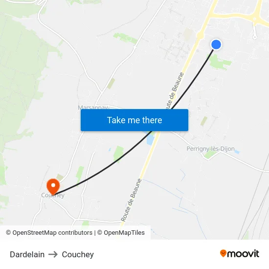 Dardelain to Couchey map