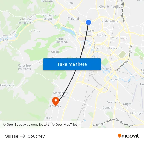 Suisse to Couchey map