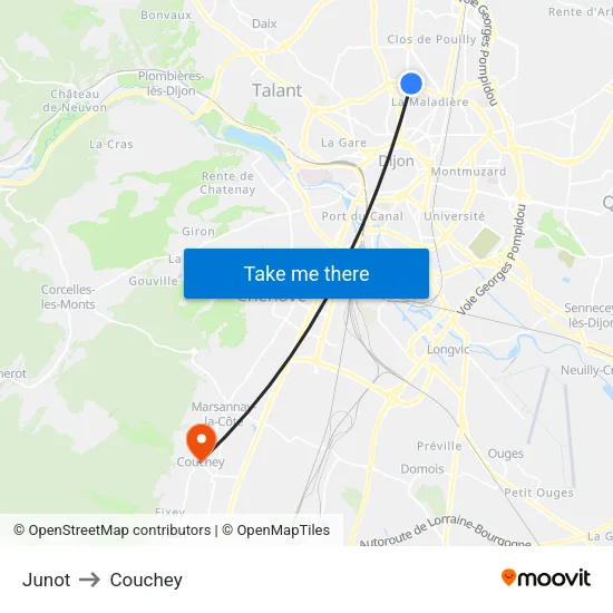 Junot to Couchey map