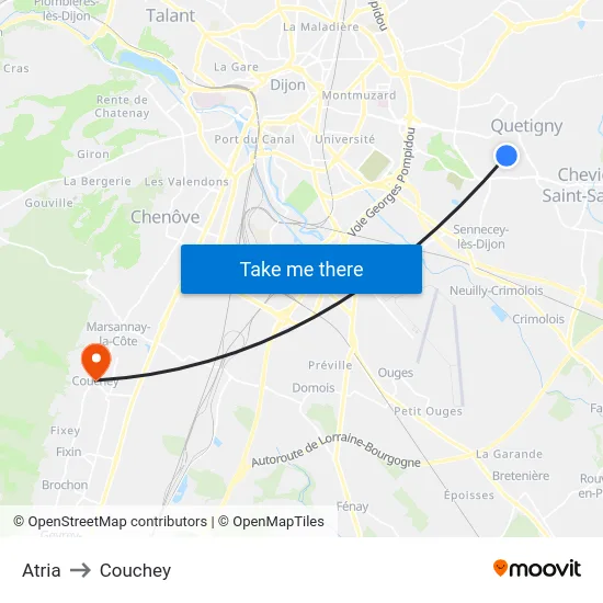 Atria to Couchey map