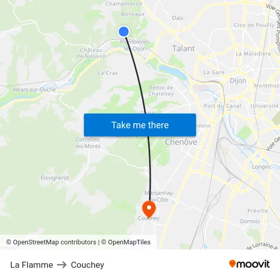 La Flamme to Couchey map