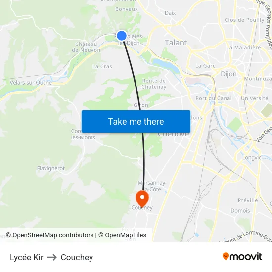 Lycée Kir to Couchey map