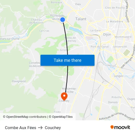 Combe Aux Fées to Couchey map