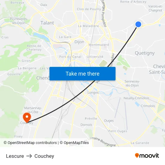 Lescure to Couchey map