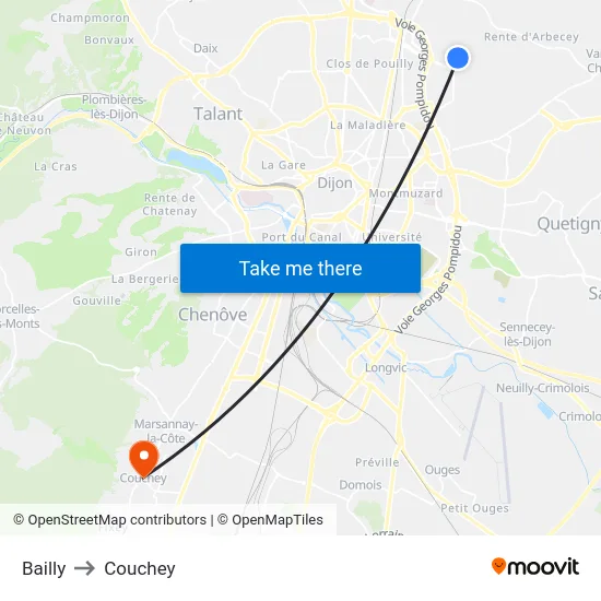 Bailly to Couchey map