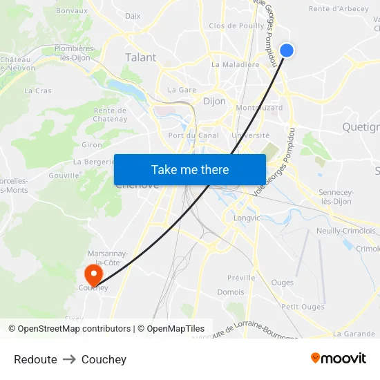 Redoute to Couchey map