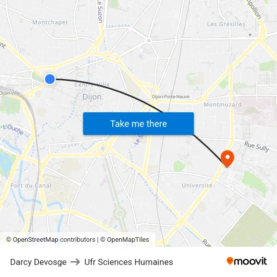 Darcy Devosge to Ufr Sciences Humaines map