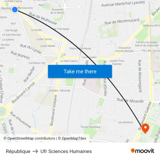 République to Ufr Sciences Humaines map