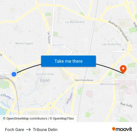 Foch Gare to Tribune Delin map