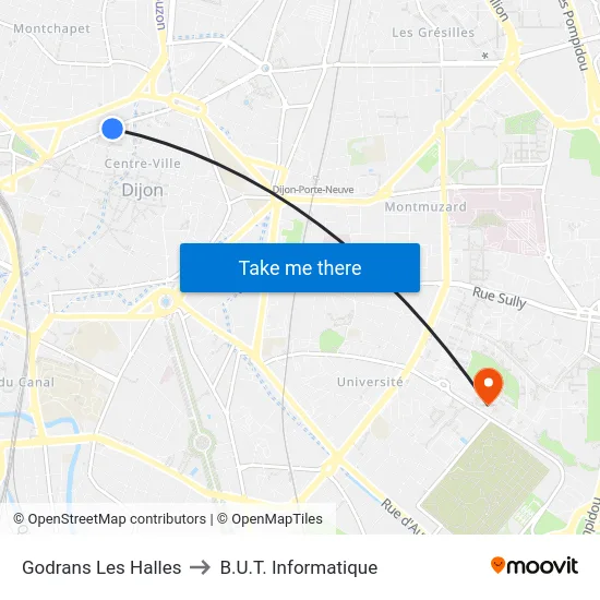 Godrans Les Halles to B.U.T. Informatique map