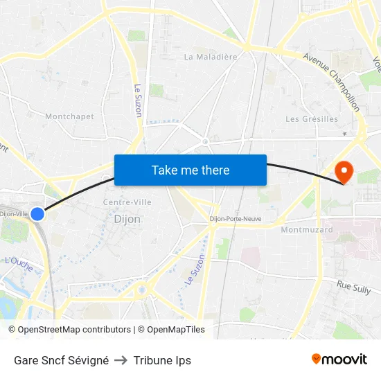 Gare Sncf Sévigné to Tribune Ips map
