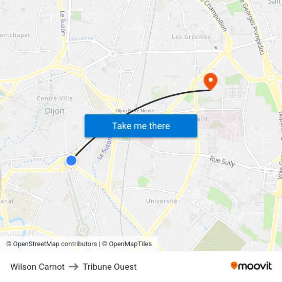 Wilson Carnot to Tribune Ouest map