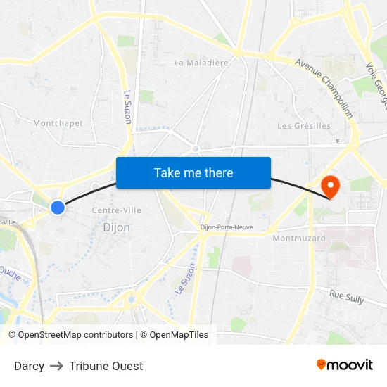 Darcy to Tribune Ouest map