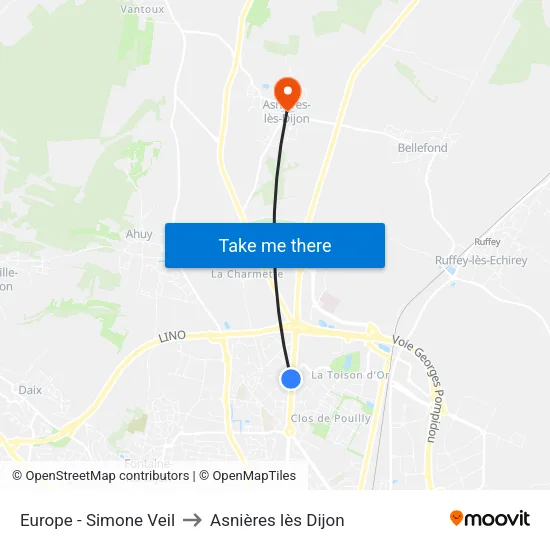 Europe - Simone Veil to Asnières lès Dijon map