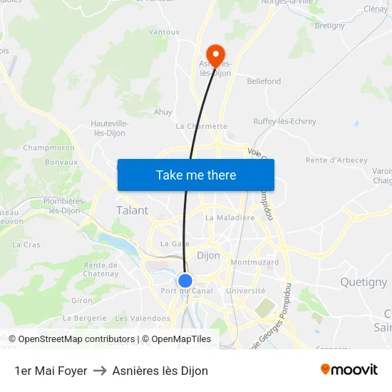 1er Mai Foyer to Asnières lès Dijon map