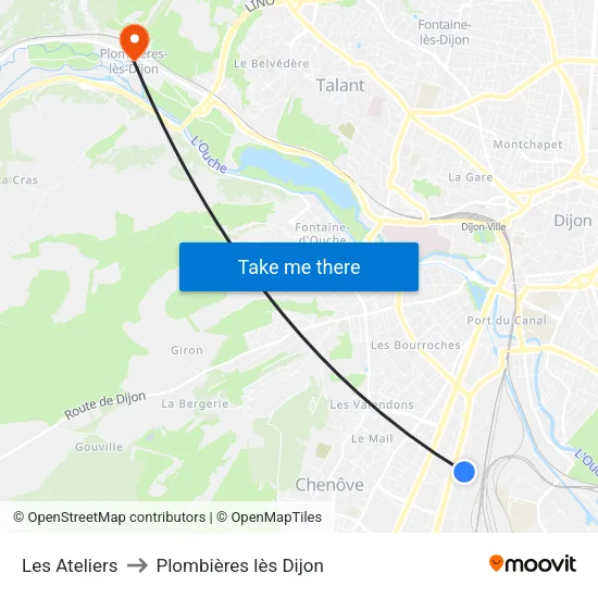 Les Ateliers to Plombières lès Dijon map