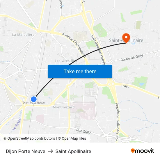 Dijon Porte Neuve to Saint Apollinaire map
