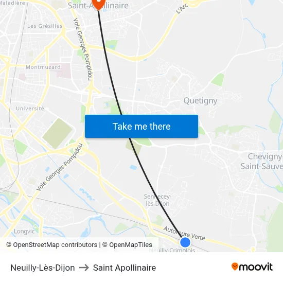 Neuilly-Lès-Dijon to Saint Apollinaire map