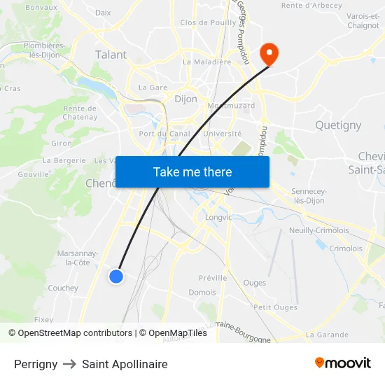 Perrigny to Saint Apollinaire map