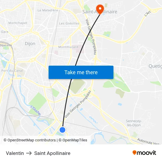Valentin to Saint Apollinaire map