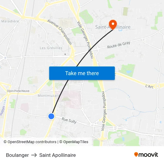 Boulanger to Saint Apollinaire map