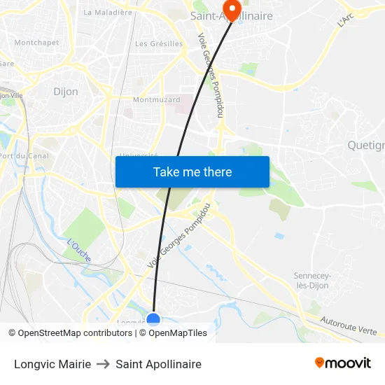 Longvic Mairie to Saint Apollinaire map