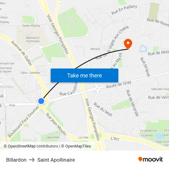 Billardon to Saint Apollinaire map