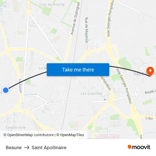 Beaune to Saint Apollinaire map