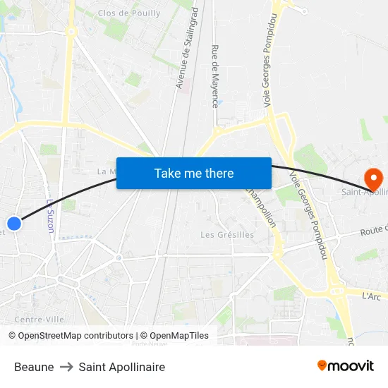 Beaune to Saint Apollinaire map