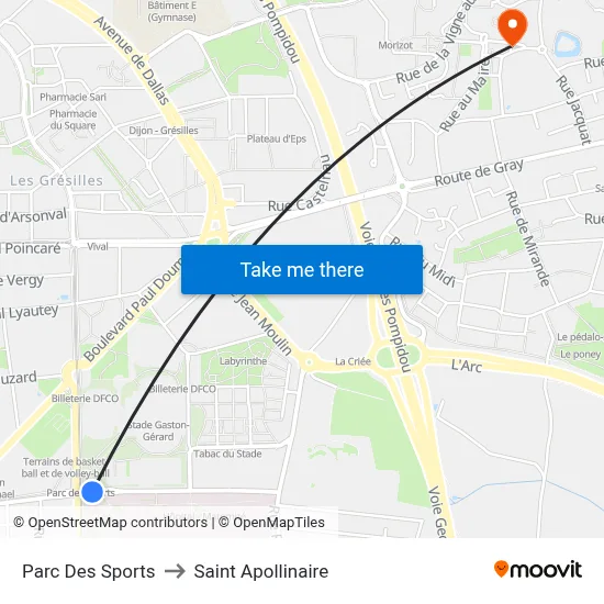 Parc Des Sports to Saint Apollinaire map