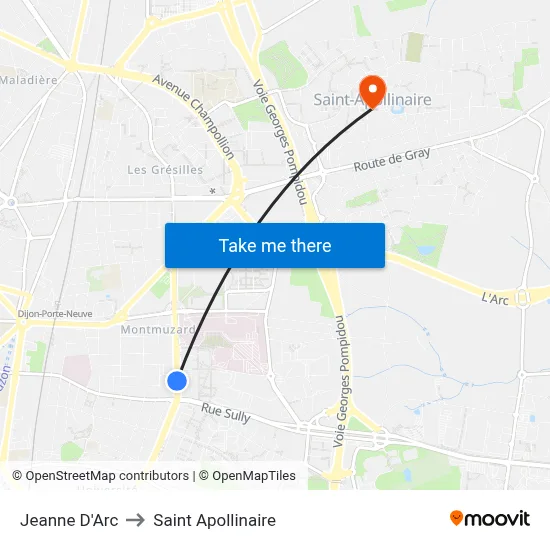 Jeanne D'Arc to Saint Apollinaire map
