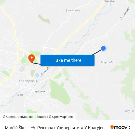 Maršić Škola to Ректорат Универзитета У Крагујевцу map