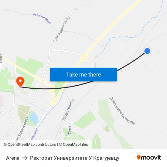 Arena to Ректорат Универзитета У Крагујевцу map