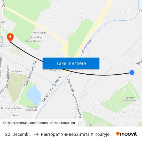 22. Decembra to Ректорат Универзитета У Крагујевцу map