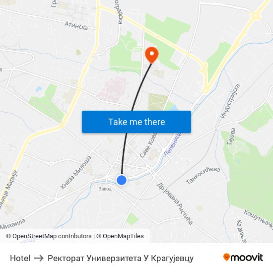 Hotel to Ректорат Универзитета У Крагујевцу map