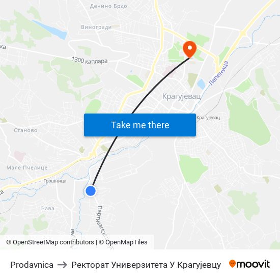 Prodavnica to Ректорат Универзитета У Крагујевцу map