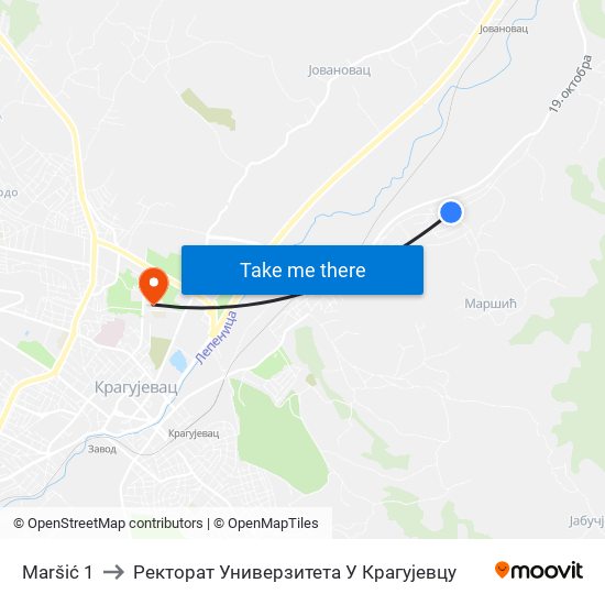 Maršić 1 to Ректорат Универзитета У Крагујевцу map