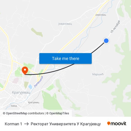 Korman 1 to Ректорат Универзитета У Крагујевцу map