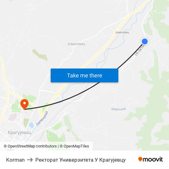 Korman to Ректорат Универзитета У Крагујевцу map